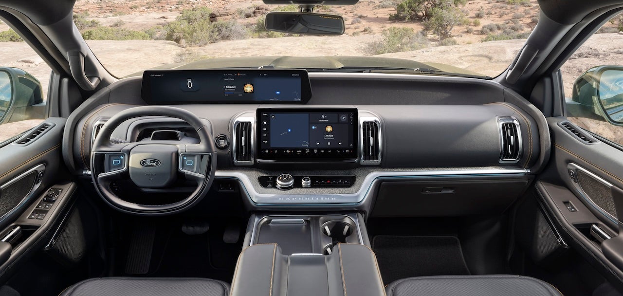 With its dual-display setup, the 2025 Expedition Tremor gives drivers a clear view of navigation, vehicle data, and infotainment options. Credit: Ford Motor Company