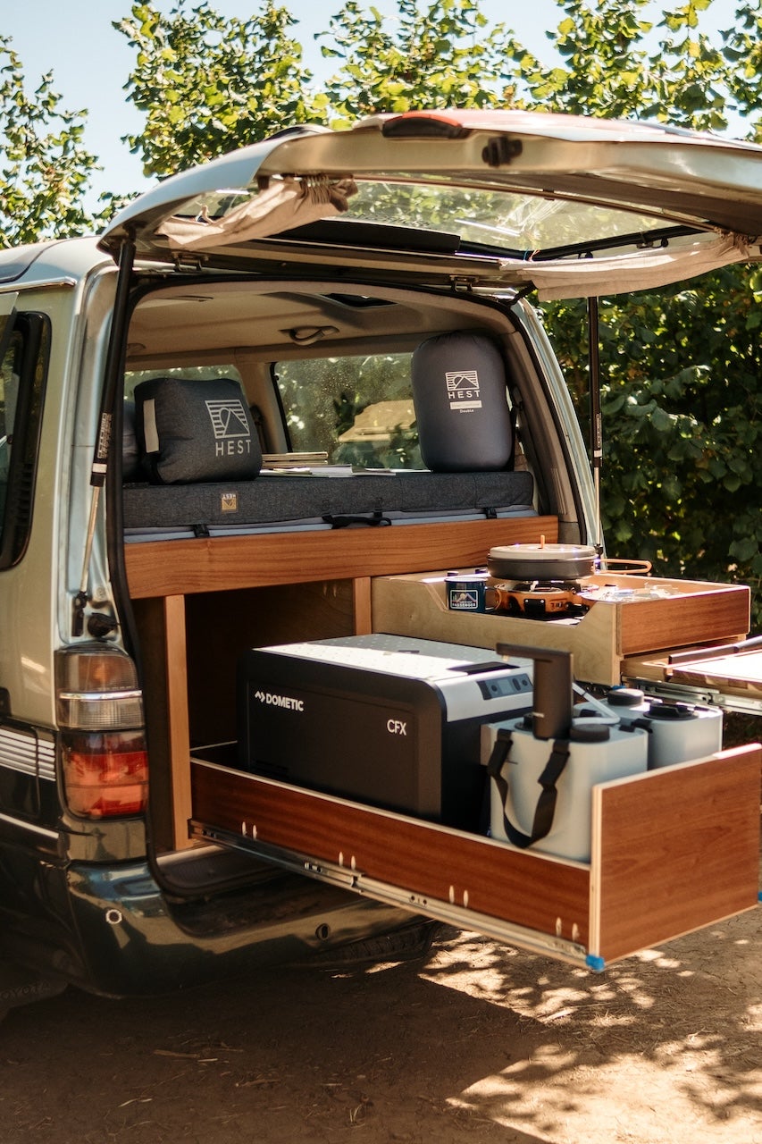 The fully outfitted Toyota HiAce, complete with a custom camper conversion by Wabi Works. Credit: Passenger