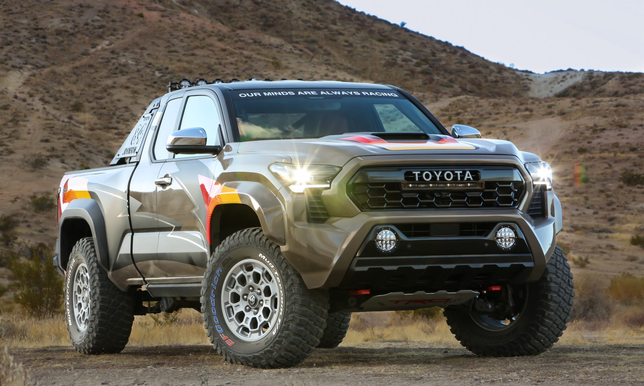 Toyota revealed the #84 Tacoma TRD ProRunner Race Concept at the 2024 SEMA Show, capturing the attention of desert racing fans with its race-focused design. Credit: Toyota