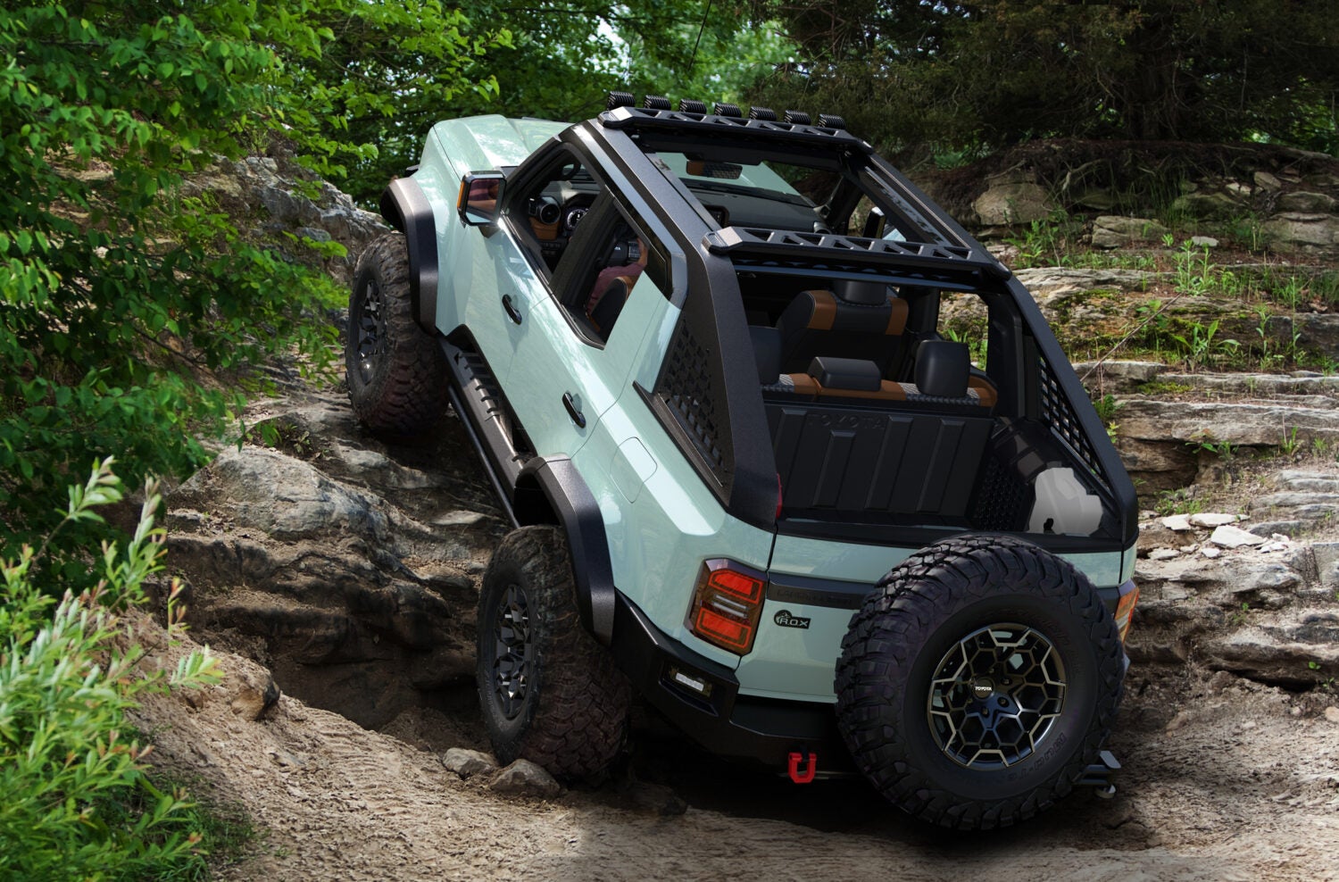 Toyota introduced the Land Cruiser “ROX” concept at the 2024 SEMA Show, reimagining its iconic off-roader with a modern, open-air design. Credit: Toyota