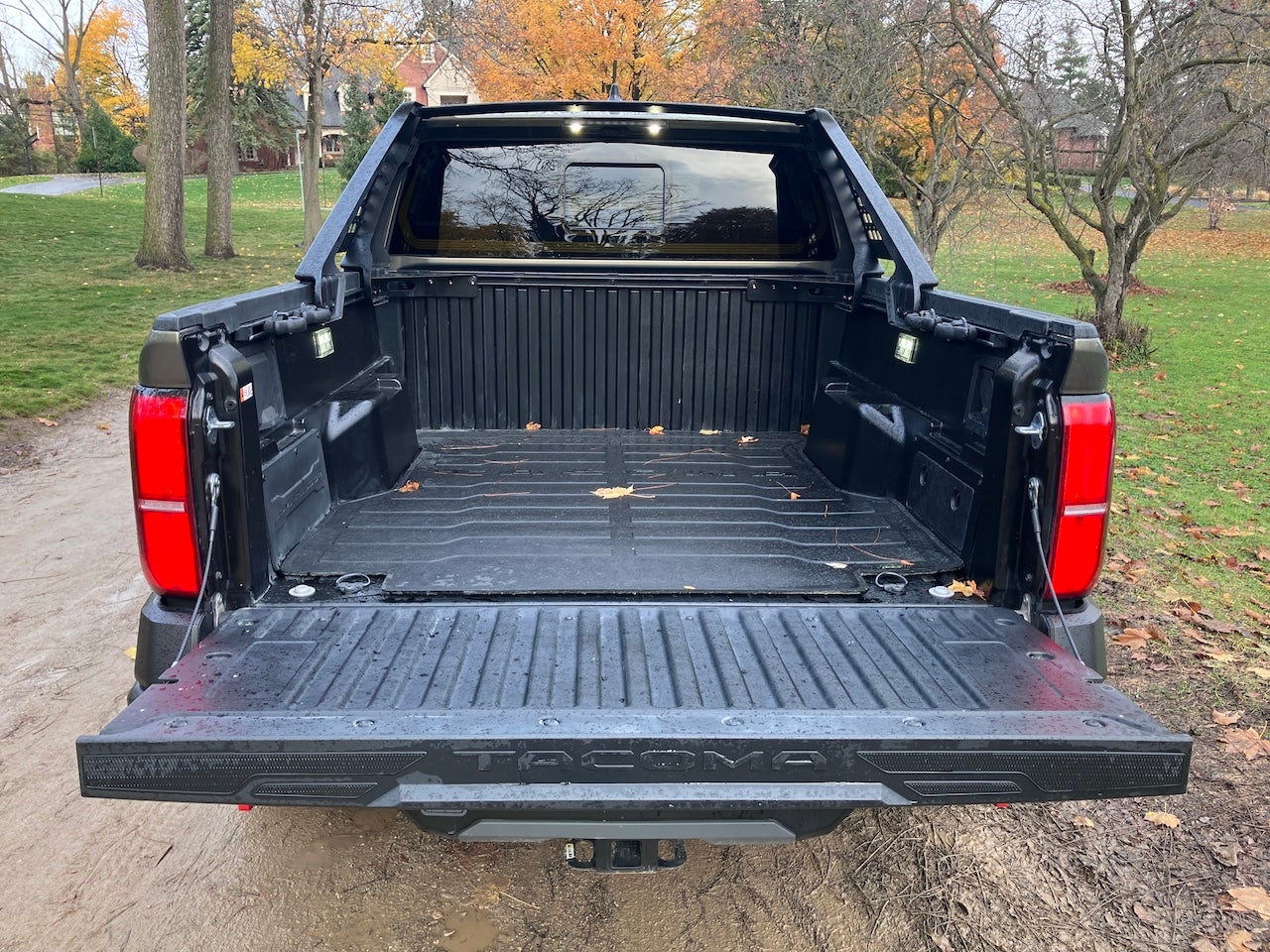 The Trailhunter’s bed is as versatile as it is durable, with tie-down points, a 120-volt plug, and a power trailgate for all your overlanding needs. Credit: Greg Migliore