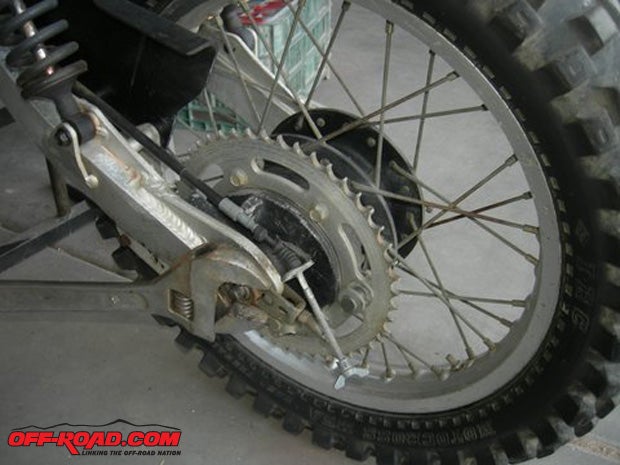 The rear wheel was removed and set to one side.