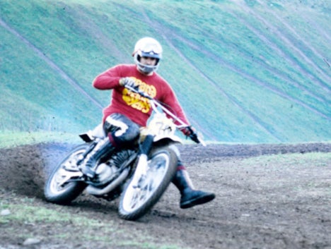 Bob Fox, founder of FOX, testing dirt bike shocks in the 70s (Photo Compliments of FOX).