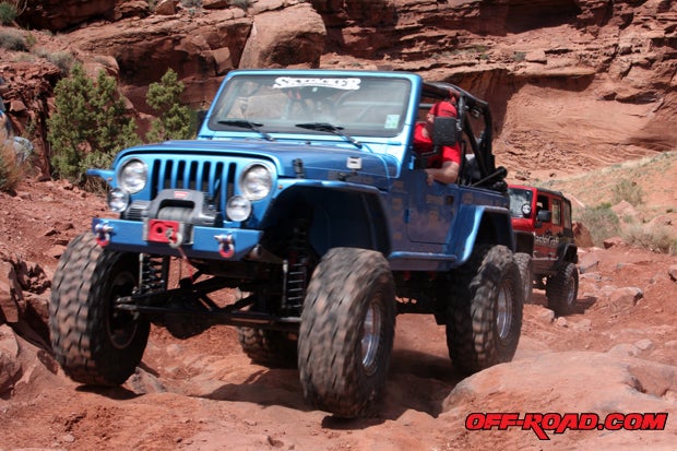 This Skyjacker TJ that almost didnt make the trip due to transmission and engine work made many of the climbs look easy. This vehicle may or may not have been equipped with Skyjackers new monotube shocks, which will hit the market later this year (and we mightve been told they are working great). 