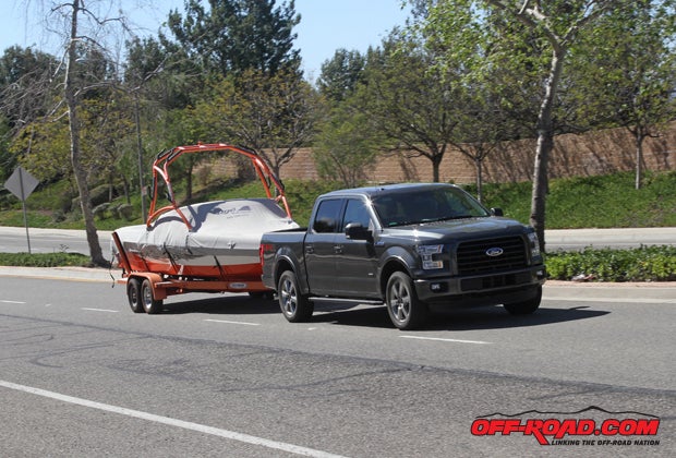 The F-150 was not as punchy off the bottom as the Silverado, but once on boost it offered more than enough power for our 6,000-pound boat-and-trailer combo.